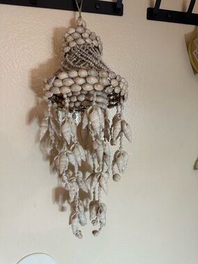 Handmade White Shell Hanging Wall Decor - Coastal Boho Accent